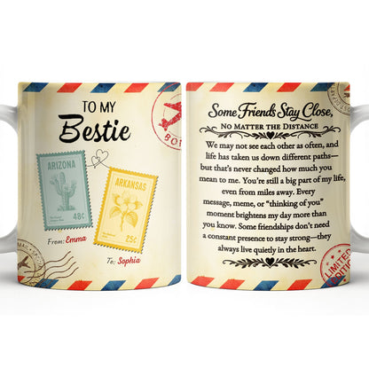 To My Bestie With Postage Stamp Design - Personalized Custom Coffee Mug - BST532_MG