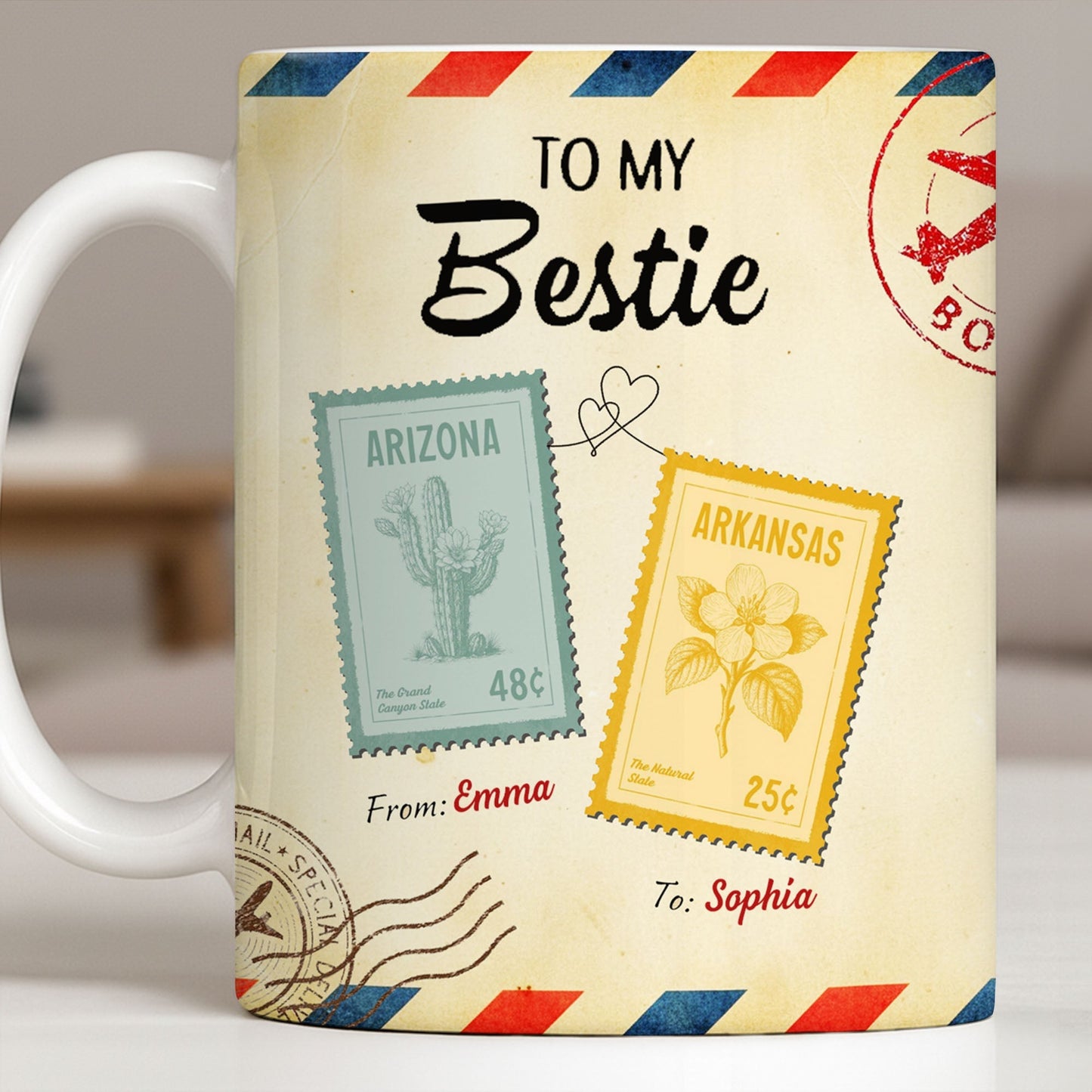 To My Bestie With Postage Stamp Design - Personalized Custom Coffee Mug - BST532_MG