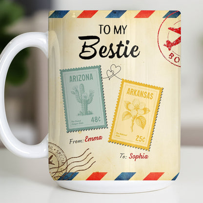 To My Bestie With Postage Stamp Design - Personalized Custom Coffee Mug - BST532_MG