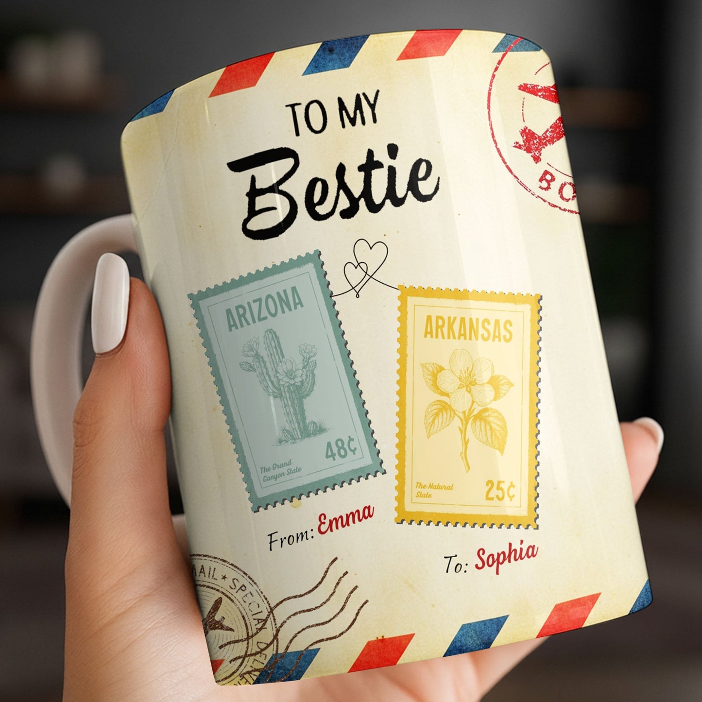To My Bestie With Postage Stamp Design - Personalized Custom Coffee Mug - BST532_MG