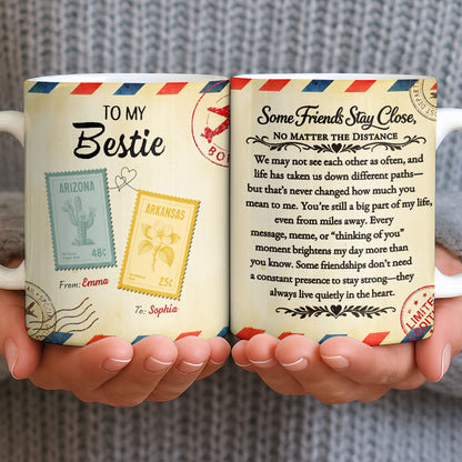 To My Bestie With Postage Stamp Design - Personalized Custom Coffee Mug - BST532_MG