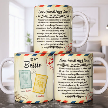 To My Bestie With Postage Stamp Design - Personalized Custom Coffee Mug - BST532_MG