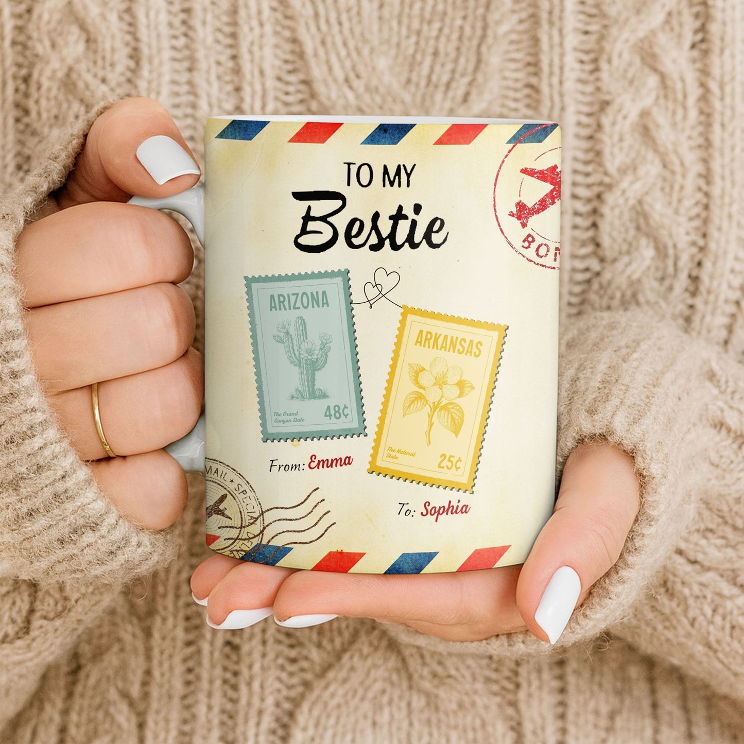 To My Bestie With Postage Stamp Design - Personalized Custom Coffee Mug - BST532_MG