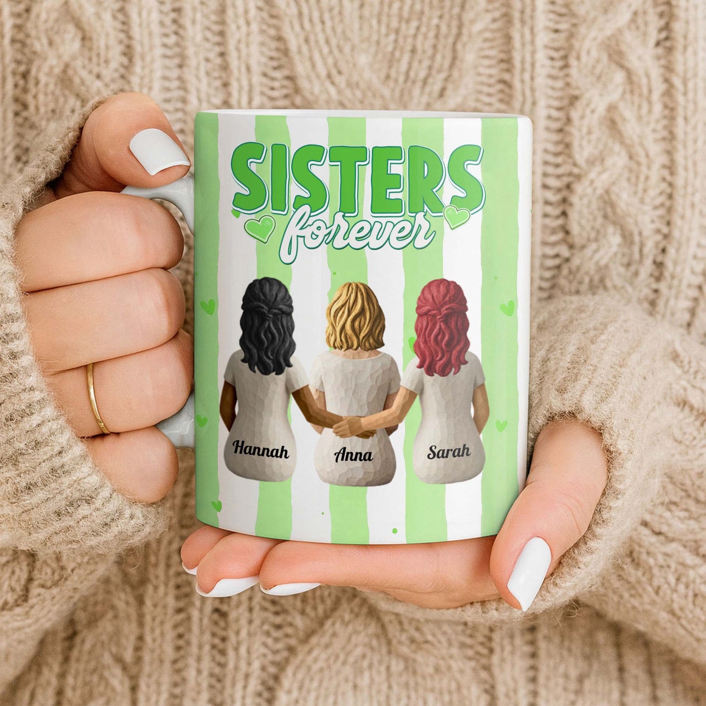 Sisters Forever Hearts And Love Design - Personalized Custom Coffee Mug - BST533_MG