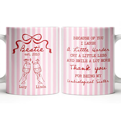 Thank You For Being My Unbiological Sister With Stripes And Wine Glasses - Personalized Custom Coffee Mug - BST535_MG