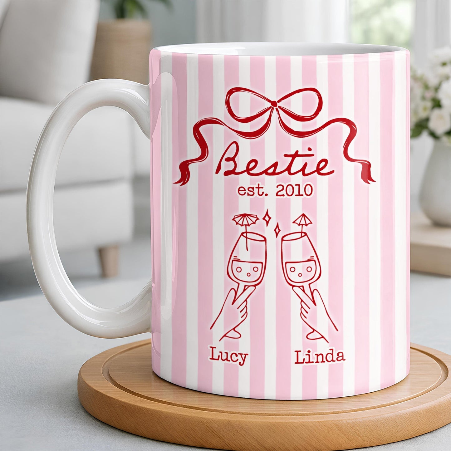 Thank You For Being My Unbiological Sister With Stripes And Wine Glasses - Personalized Custom Coffee Mug - BST535_MG