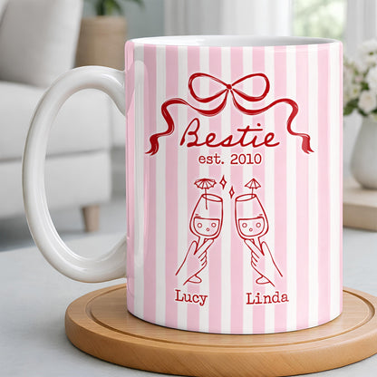 Thank You For Being My Unbiological Sister With Stripes And Wine Glasses - Personalized Custom Coffee Mug - BST535_MG