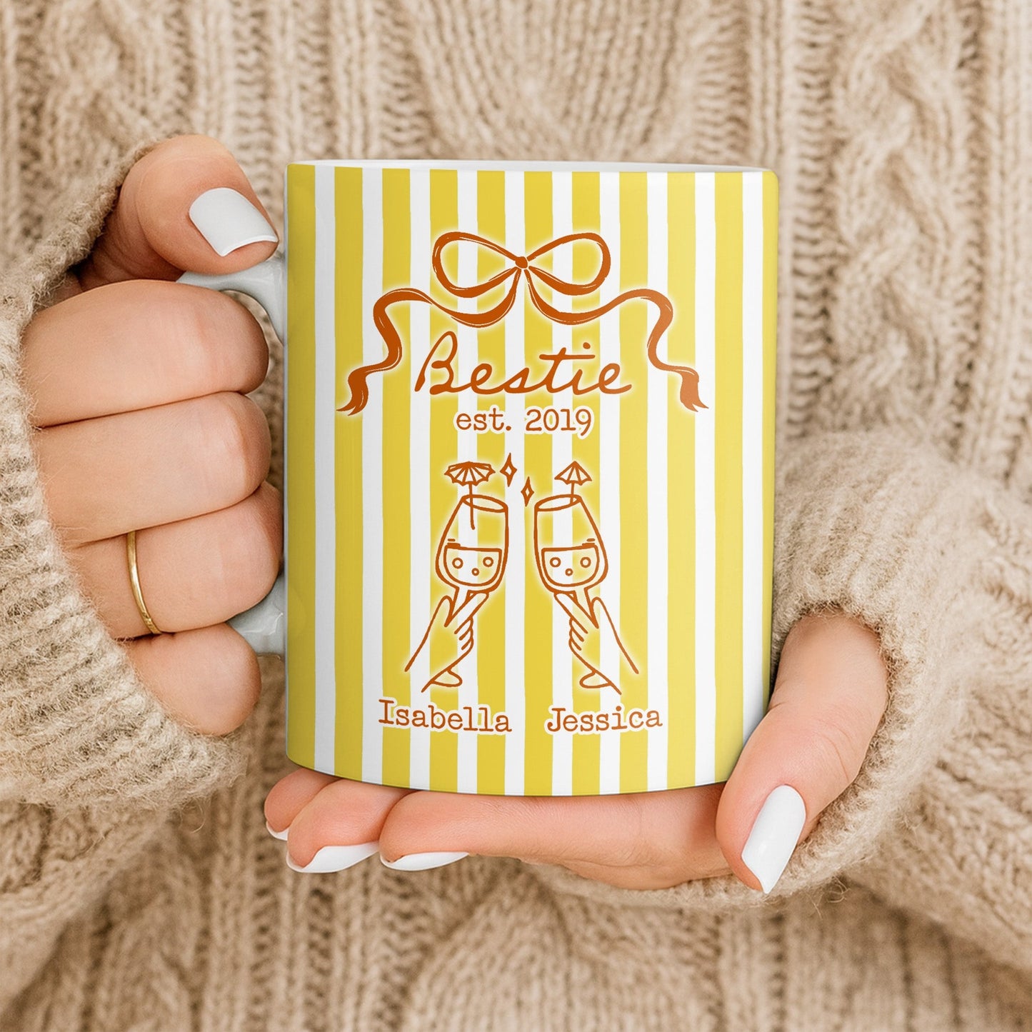 Thank You For Being My Unbiological Sister With Stripes And Wine Glasses - Personalized Custom Coffee Mug - BST535_MG