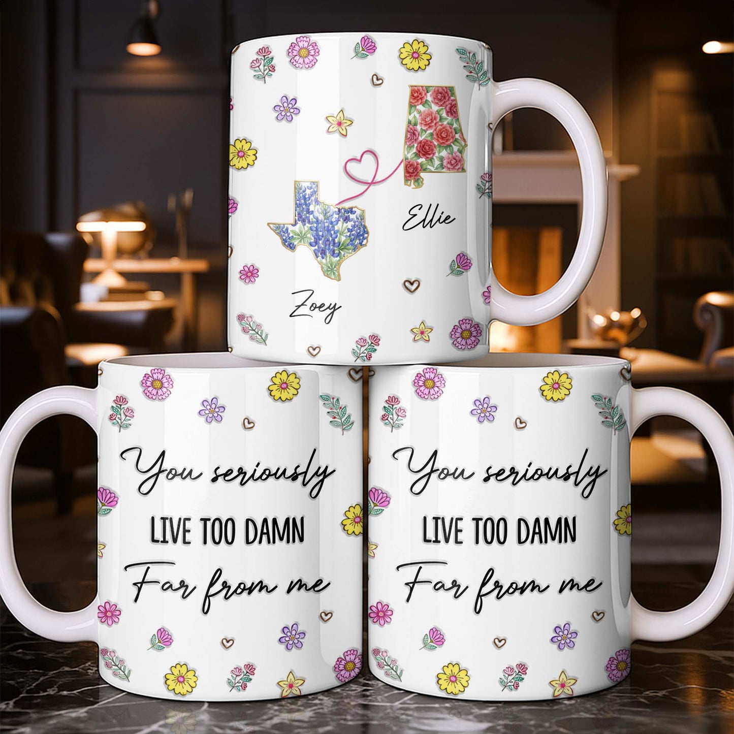 You Seriously Live Too Damn Far From Me, Flowers And Heart - Personalized Custom Coffee Mug - BST538_MG