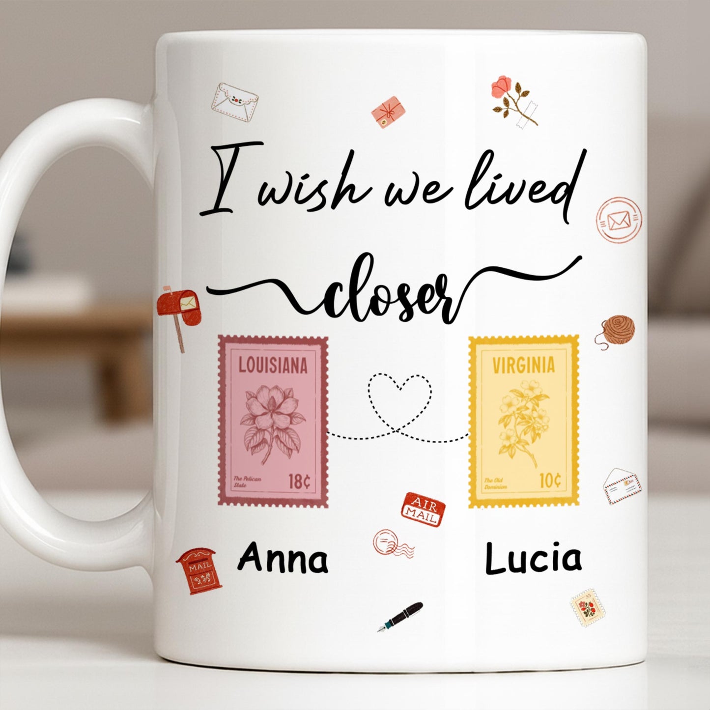I Wish We Lived Closer With Post Stamp Design - Personalized Custom Coffee Mug - BST542_MG
