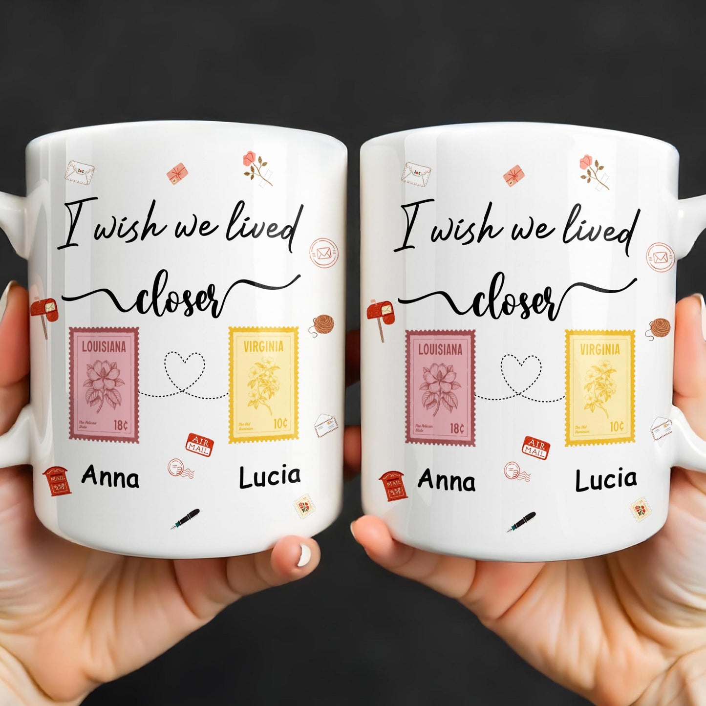 I Wish We Lived Closer With Post Stamp Design - Personalized Custom Coffee Mug - BST542_MG