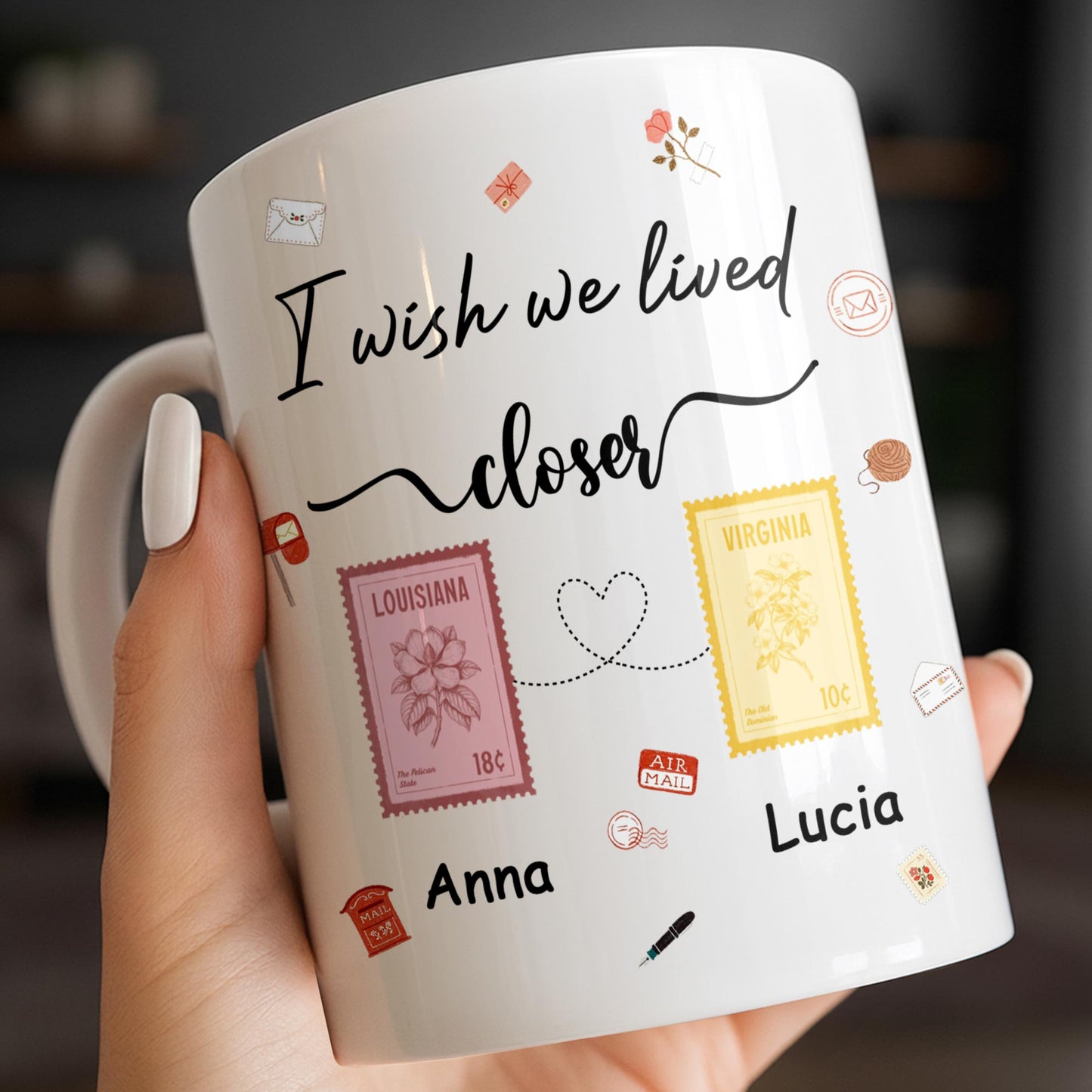 I Wish We Lived Closer With Post Stamp Design - Personalized Custom Coffee Mug - BST542_MG