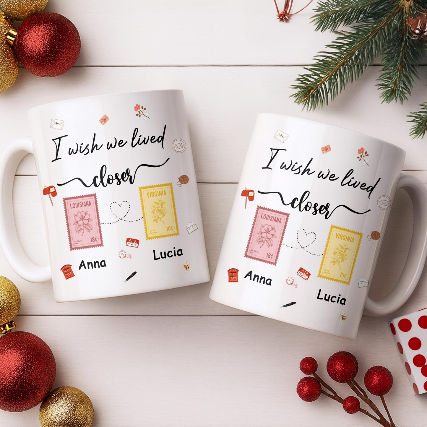 I Wish We Lived Closer With Post Stamp Design - Personalized Custom Coffee Mug - BST542_MG