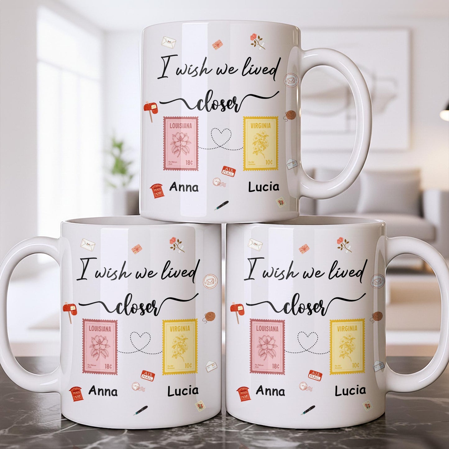 I Wish We Lived Closer With Post Stamp Design - Personalized Custom Coffee Mug - BST542_MG
