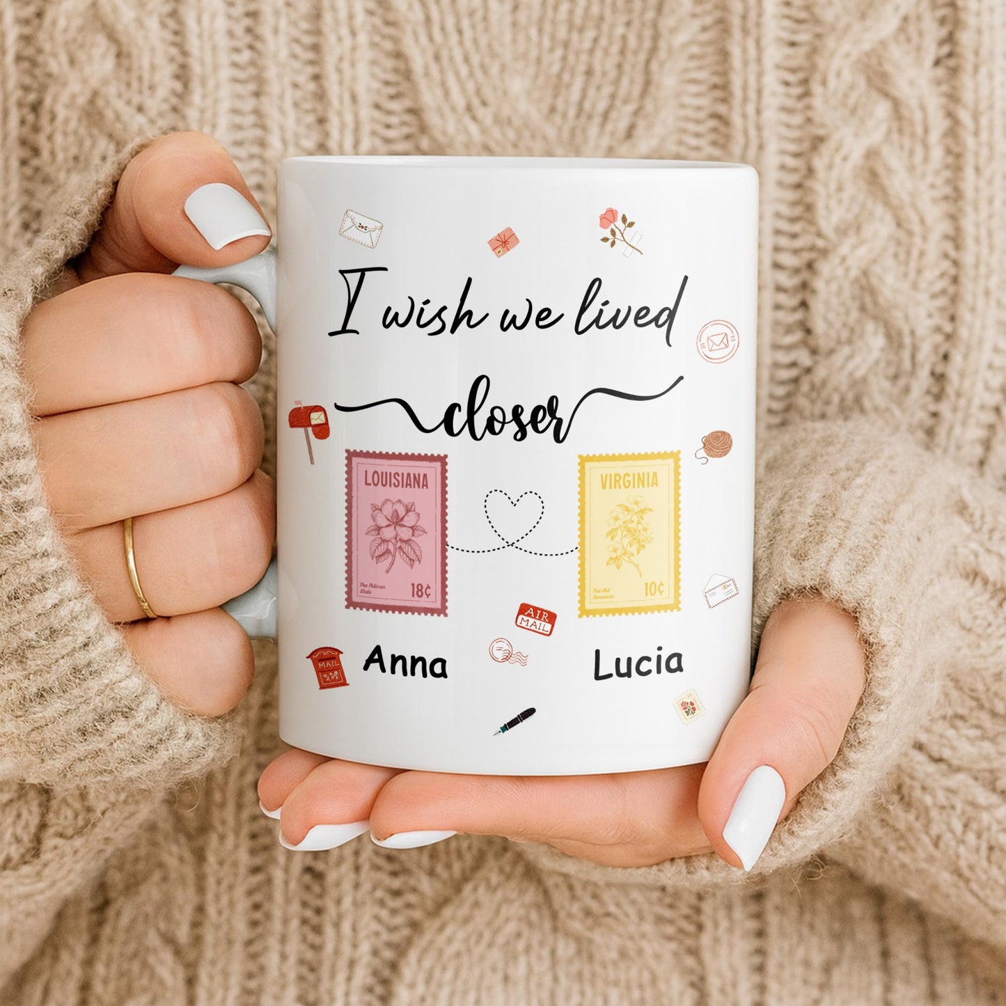 I Wish We Lived Closer With Post Stamp Design - Personalized Custom Coffee Mug - BST542_MG