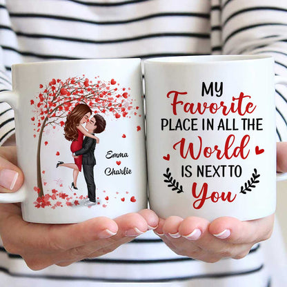 Hugging Doll Couple Under Red Tree Anniversary Gift For Him For Her Personalized Mug