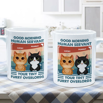 Good Morning Human Servant Retro Watercolor Cute Cats Personalized Mug