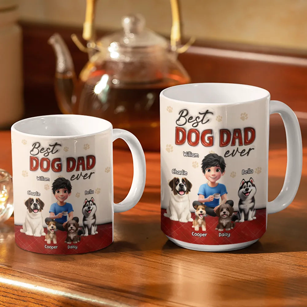 Best Dog Dad Ever 3D Effect - Personalized White Edge-to-Edge Mug