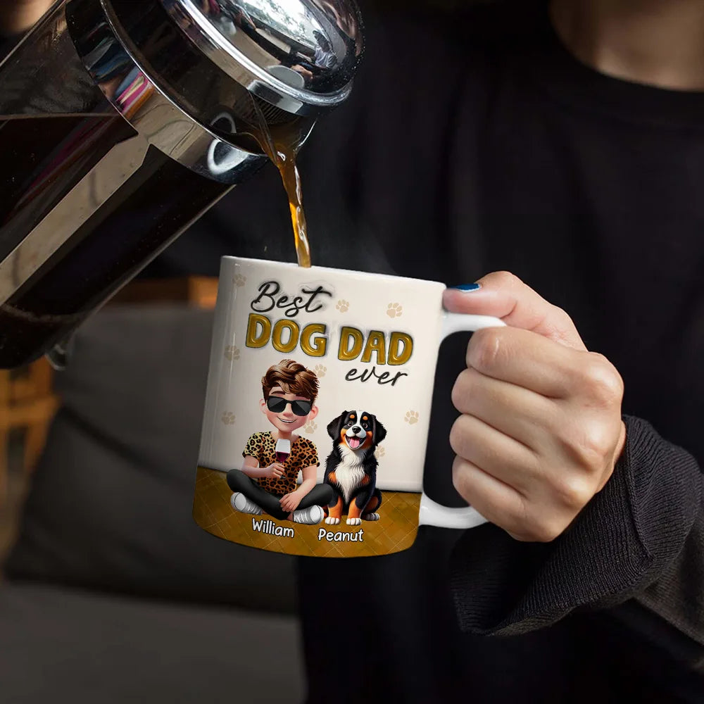 Best Dog Dad Ever 3D Effect - Personalized White Edge-to-Edge Mug