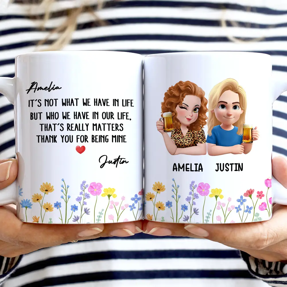 Besties Friendship Thank You For Being In Mine - Personalized White Edge-to-Edge Mug