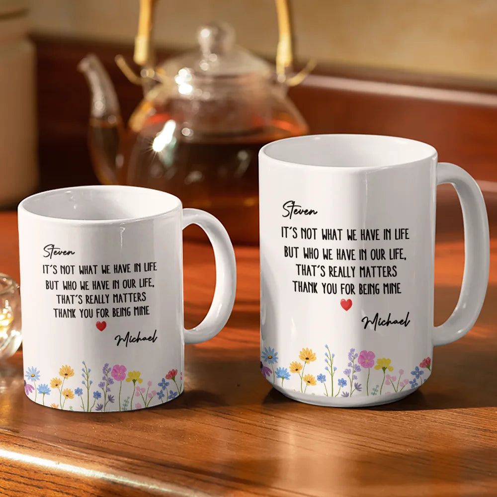 Besties Friendship Thank You For Being In Mine - Personalized White Edge-to-Edge Mug