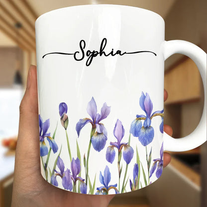 Birth Month Flower Watercolor Blooming In Love - Personalized White Edge-to-Edge Mug