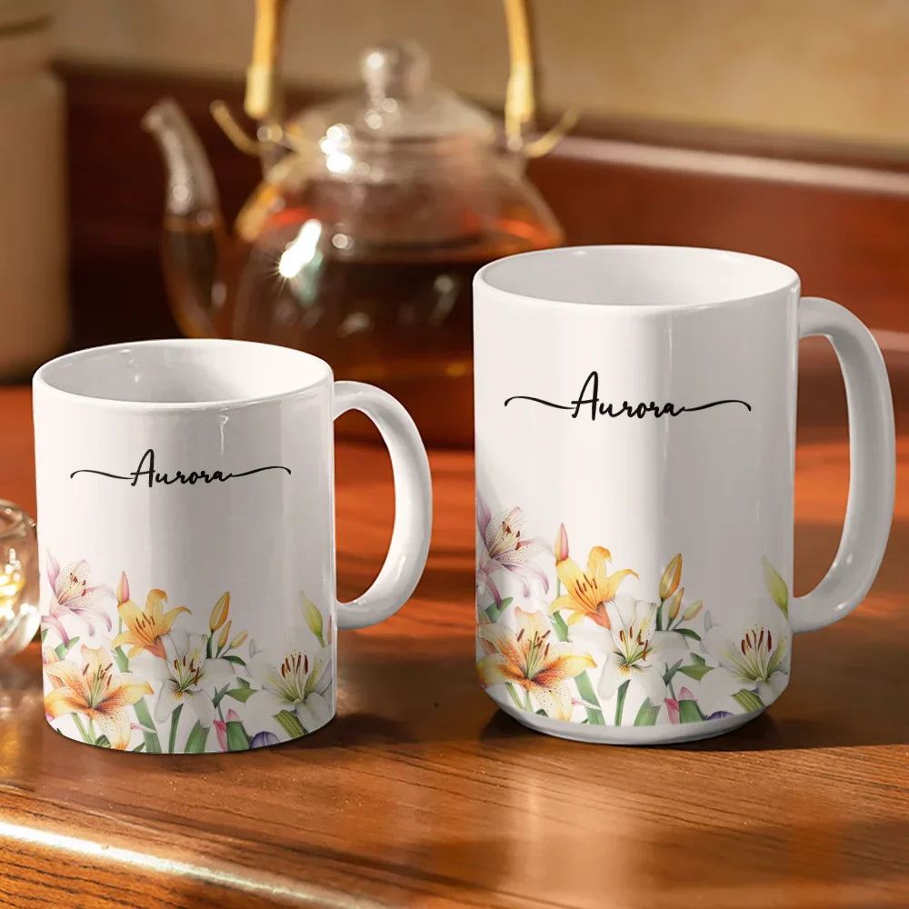 Birth Month Flower Watercolor Blooming In Love - Personalized White Edge-to-Edge Mug