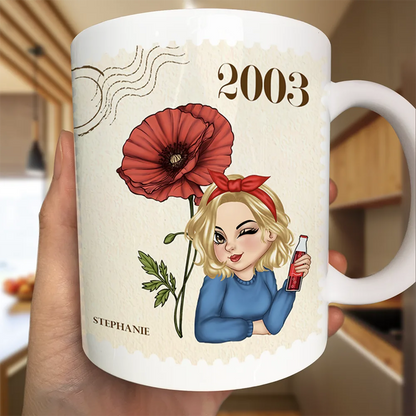 Making the World a Better Place Personalized White Ceramic Mug with Birth Year and Cartoon Girl