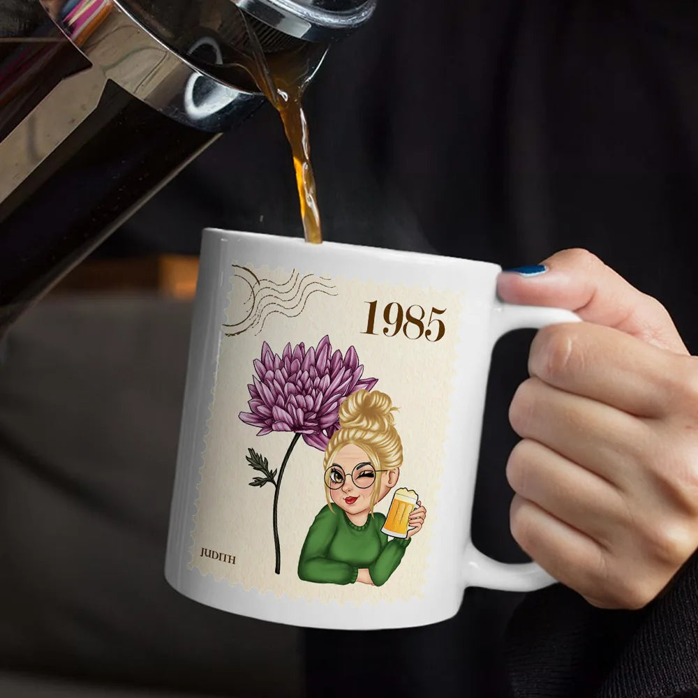 Making the World a Better Place Personalized White Ceramic Mug with Birth Year and Cartoon Girl