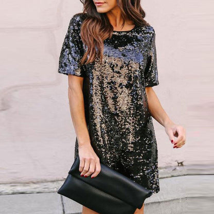 Sequin Short Sleeves Loose Dresses