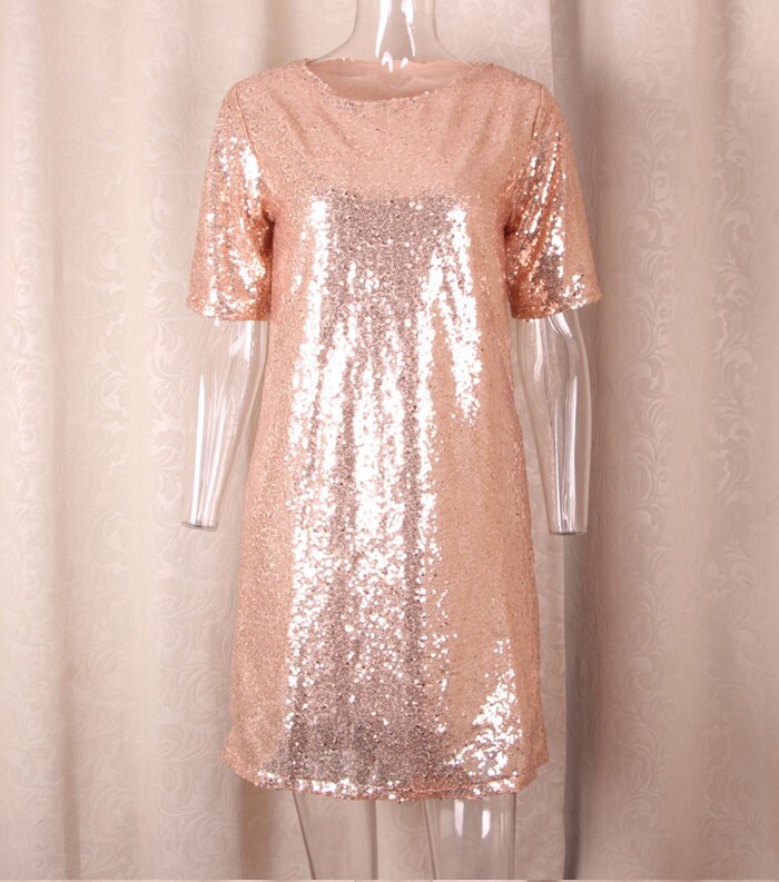 Sequin Short Sleeves Loose Dresses