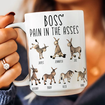 Boss' Pain in the Asses White Ceramic Mug, Personalized Office Humor Gift for Coworkers and Morning Coffee Smiles