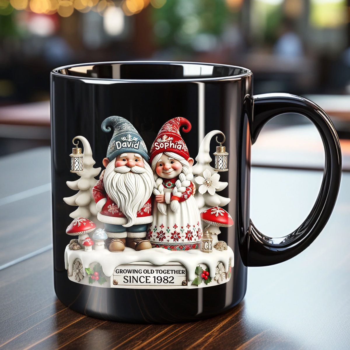 3D Effect Gnome Couple Together Personalized Mug, Heartfelt Gift For Couple, For Him, For Her, Husband, Wife