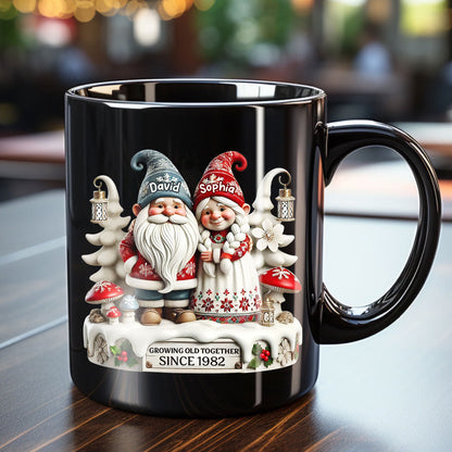 3D Effect Gnome Couple Together Personalized Mug, Heartfelt Gift For Couple, For Him, For Her, Husband, Wife