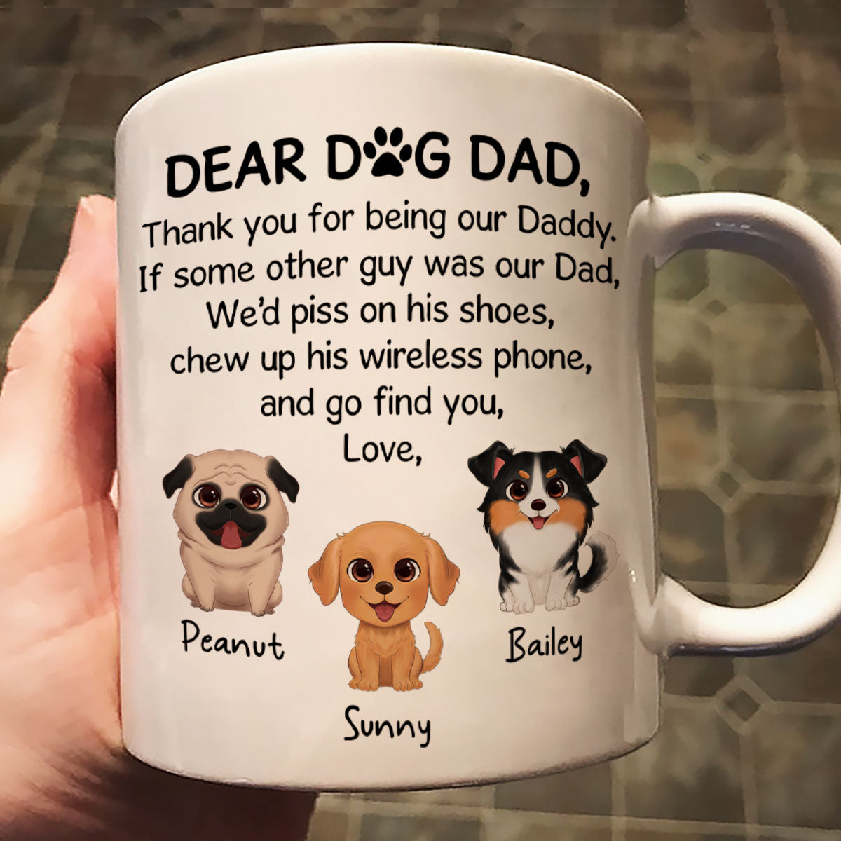 Watercolor Cute Dogs Dear Dog Dad Gift Personalized Mug