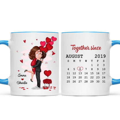 Be Mine Doll Couple Kissing Calendar Personalized Mug - Gift For Him Gift For Her