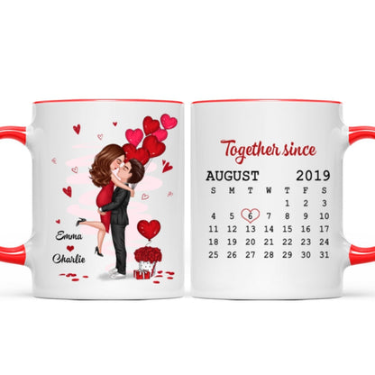 Be Mine Doll Couple Kissing Calendar Personalized Mug - Gift For Him Gift For Her