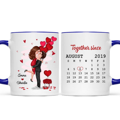 Be Mine Doll Couple Kissing Calendar Personalized Mug - Gift For Him Gift For Her