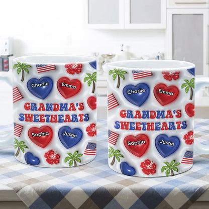Grandma's Sweetheart Personalized 3D Inflated Mug, 4th Of July Gift For Grandma
