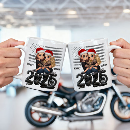 3D Effect Biker Couple Christmas - Personalized Mug - Gift For Bikers, Gift For Him, For Her