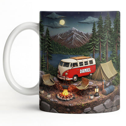 Mountain Camping Adventure Under The Stars With Van And Tent - Personalized Custom Coffee Mug - CAMP013_MG