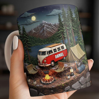 Mountain Camping Adventure Under The Stars With Van And Tent - Personalized Custom Coffee Mug - CAMP013_MG
