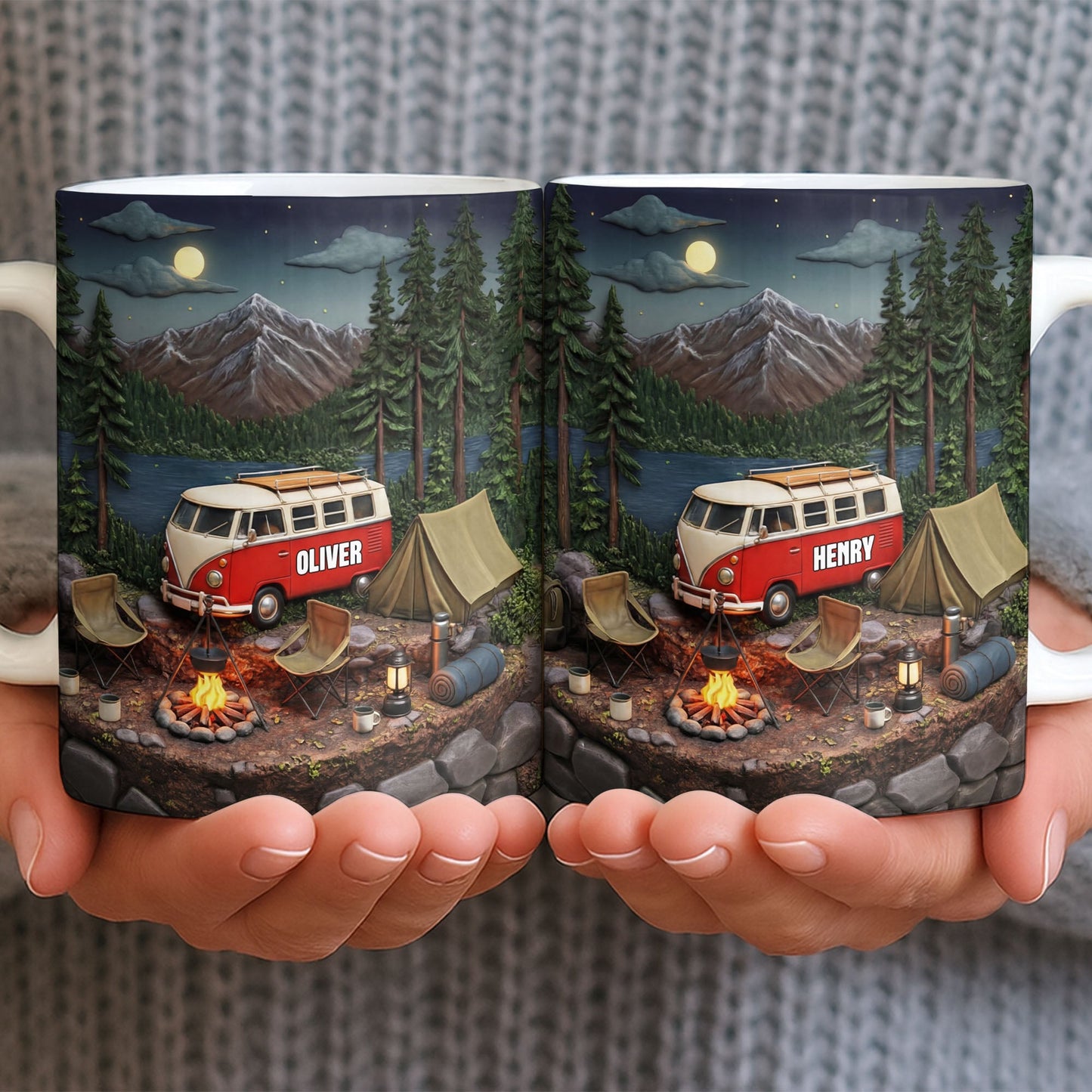 Mountain Camping Adventure Under The Stars With Van And Tent - Personalized Custom Coffee Mug - CAMP013_MG