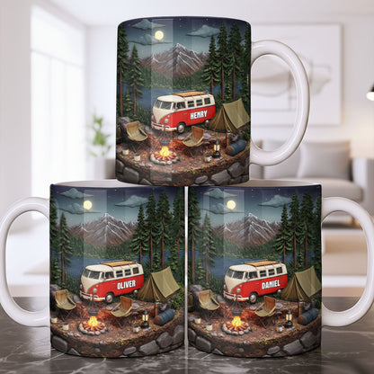 Mountain Camping Adventure Under The Stars With Van And Tent - Personalized Custom Coffee Mug - CAMP013_MG