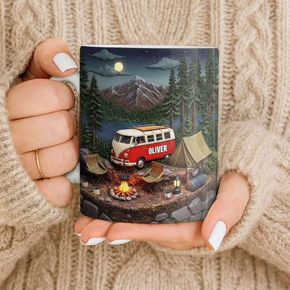 Mountain Camping Adventure Under The Stars With Van And Tent - Personalized Custom Coffee Mug - CAMP013_MG