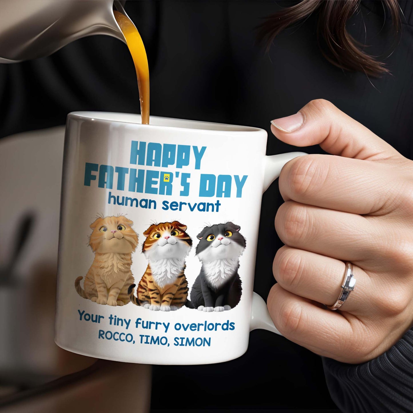 Happy Father's Day Human Servant, Your Tiny Furry Overlords, Cats - Personalized Custom Coffee Mug - CAT033_MG