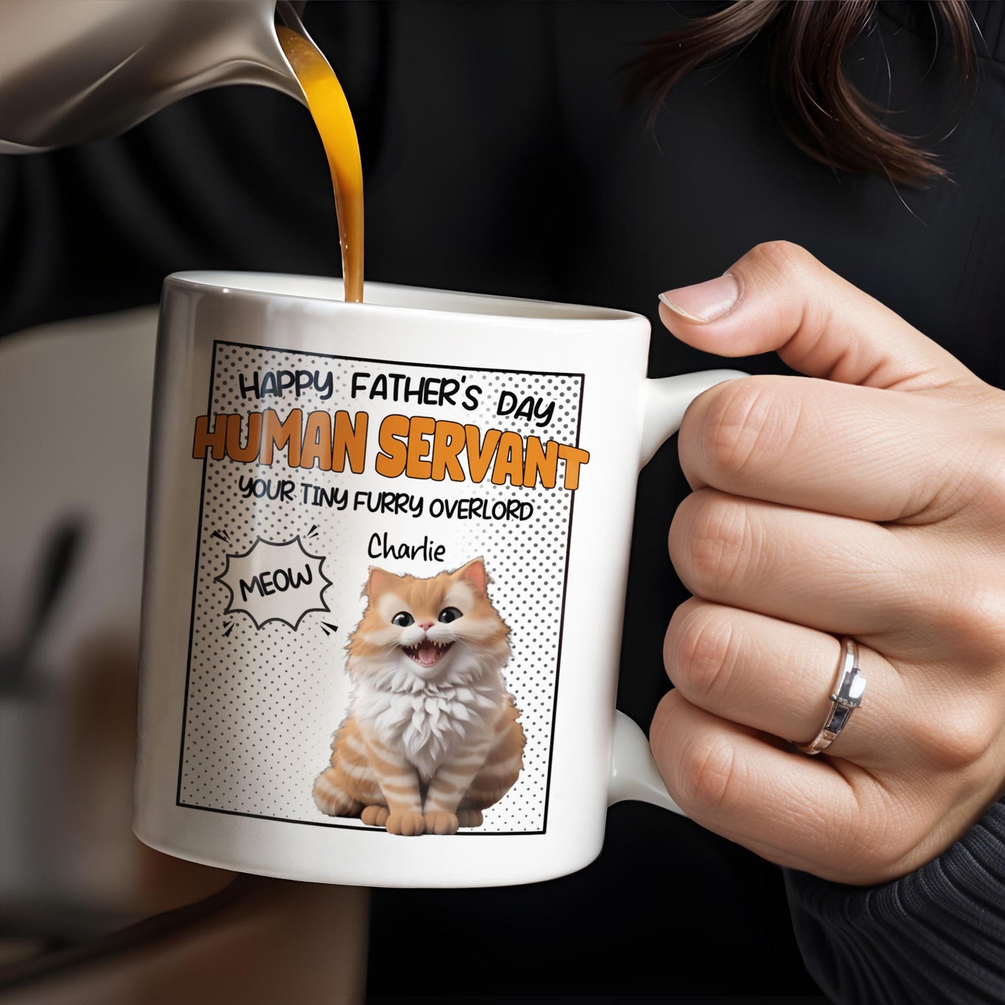 Happy Father's Day Human Servant, Your Tiny Furry Overlord - Personalized Custom Coffee Mug - CAT034_MG