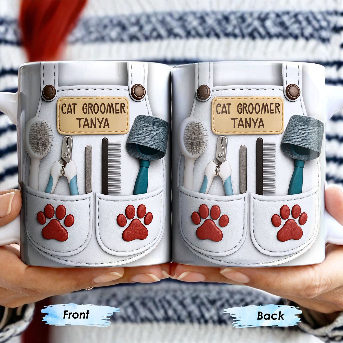 Customizable Cat Groomer Gear Design With Paw Prints And Tools - Personalized Custom Coffee Mug - CAT036_MG