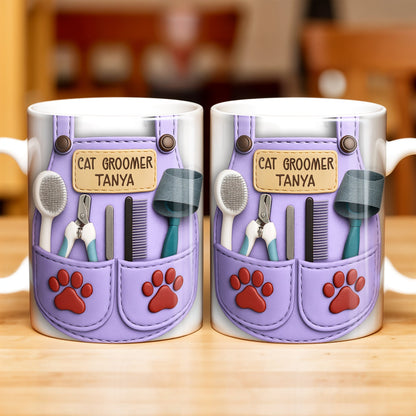 Customizable Cat Groomer Gear Design With Paw Prints And Tools - Personalized Custom Coffee Mug - CAT036_MG