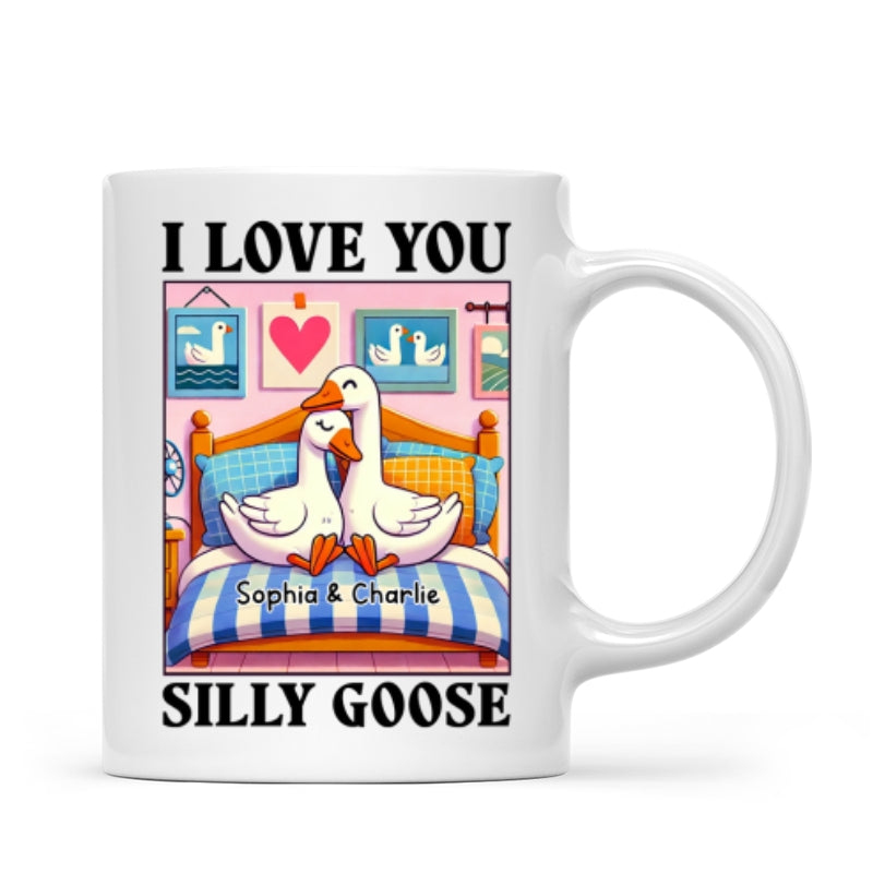 I Love You Silly Goose Cute Romantic Gift Mug, Cute Ducks Personalized Mug, Girlfriend Boyfriend Gift